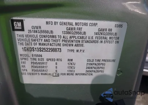 2005 GMC Envoy from USA, damaged, VIN 1GKDS13S252298873